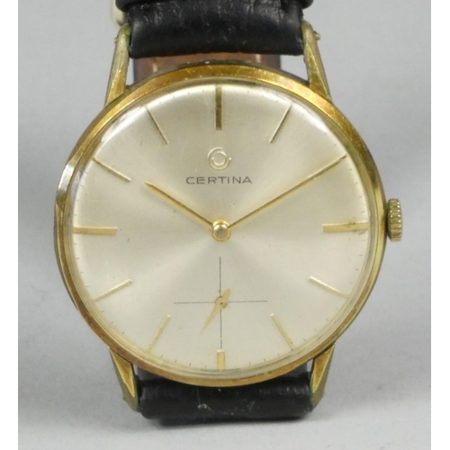 110 - Certina, a gentleman's gold plated manual wind wristwatch, silvered dial with baton markings, case n... 