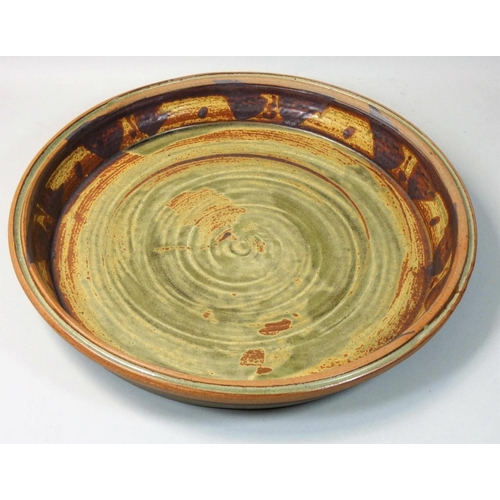 158 - Charles Bound (b.1939), a large stoneware dish with abstract pattern, diameter 37cm.