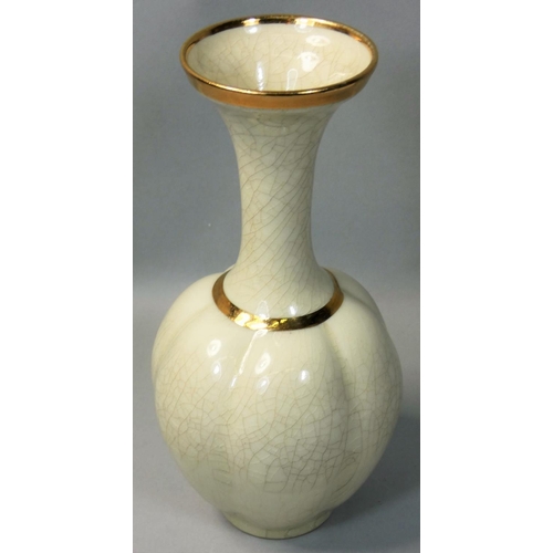 162 - Bridget Drakeford (b.1946), a bulbous vase with trumpet stem and flared rim, with gilt and crackled ... 