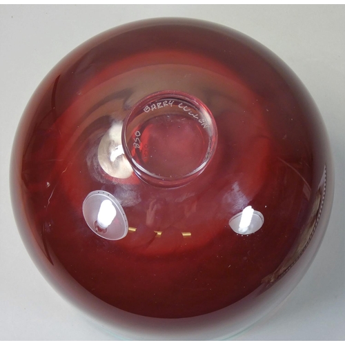 173 - Barry Cullen, a red and pale green glass bowl, etched signed to base and numbered 850, diameter 18cm... 