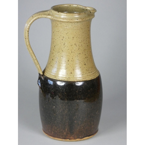 179 - Unknown, a brown and beige mottled glazed stoneware flagon, height 26 cm, together with a small brow... 