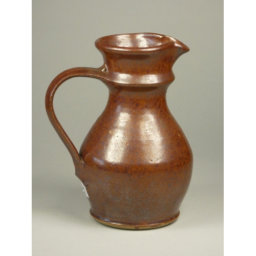 179 - Unknown, a brown and beige mottled glazed stoneware flagon, height 26 cm, together with a small brow... 