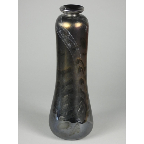 181 - Andrew Sanders, an iridescent black oil baluster vase, engraved AH Sanders Otley '82, height 25 cm