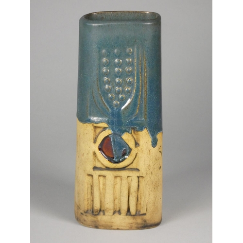 183 - Unknown, a blue glazed and incised decorated vase, impressed mark on side, height 20 cm