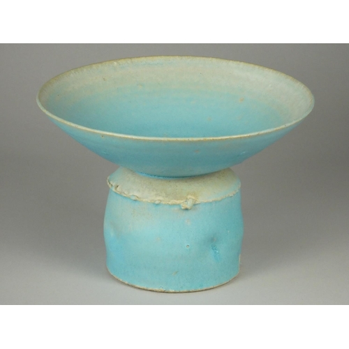 189 - Nick Booth, a large flared vase with bulbous base, blue glaze finish , impressed marks, height 14 cm... 