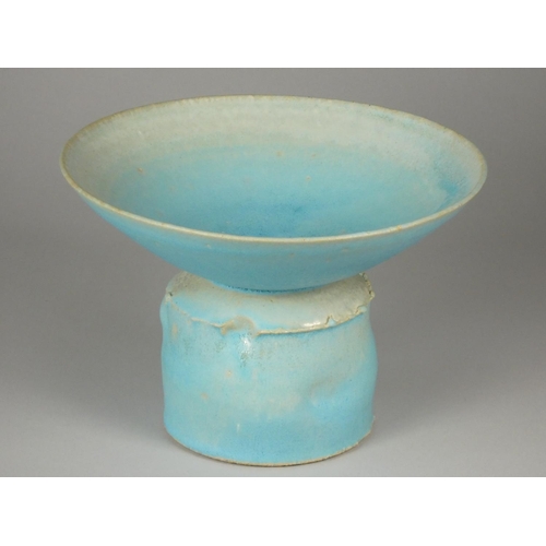 189 - Nick Booth, a large flared vase with bulbous base, blue glaze finish , impressed marks, height 14 cm... 