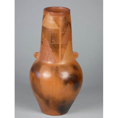 191 - Unknown, a terracotta vase with triangle design, height 26.5 cm