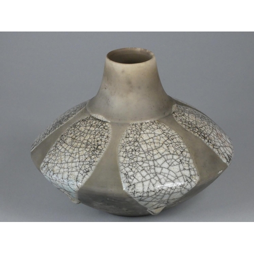 201 - Tim Andrews, a grey glazed raku vase with crackle detail, height 15.5 cm