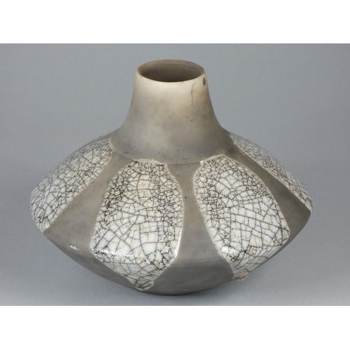 201 - Tim Andrews, a grey glazed raku vase with crackle detail, height 15.5 cm