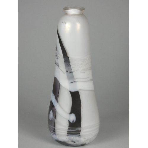 208 - Andrew Sanders, an iridescent black and white pearl baluster vase, engraved AH Sanders, '83, height ... 