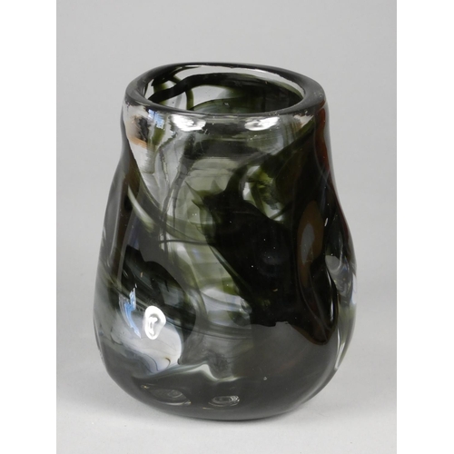 210 - Geoffrey Baxter - Whitefriars - Knobbly range vase with black and green detail, height 14 cm