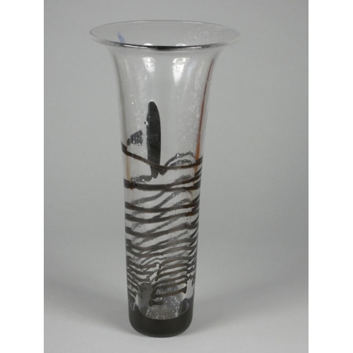 211 - Andrew Sanders, glass vase with black lines, engraved taitome '83 on base, height 25 cm