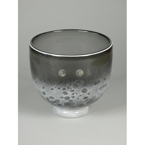 212 - Andrew Sanders, a collection of three glass bowls with grey and black bubble design, engraved Sander... 