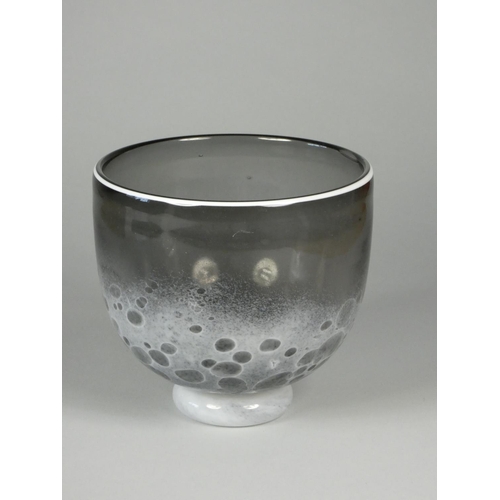 212 - Andrew Sanders, a collection of three glass bowls with grey and black bubble design, engraved Sander... 