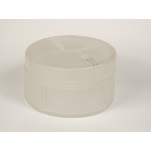 213 - Unknown, a frosted glass trinket holder with lid, line and dot detail, diameter 10cm