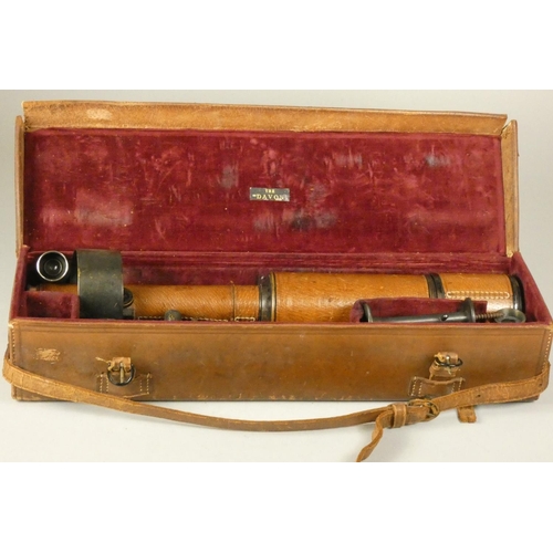 237 - F. Davidson, London, a Davon telescope, leather covered, 37 cm, together with various fittings, leat... 