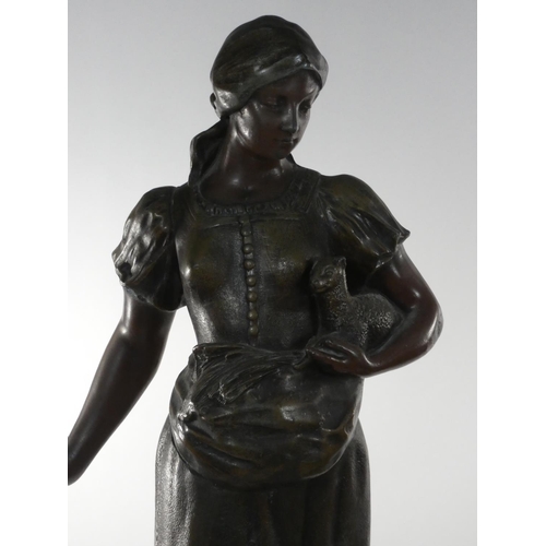 241 - After A. Cadet, a 19th century French large pair of cold painted spelter figures, depicting a shephe... 