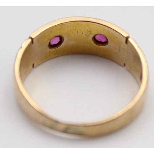 69 - A Victorian 15ct gold, ruby and half pearl ring, Chester 1889, lacking two pearls, size M, 3.5 gms.