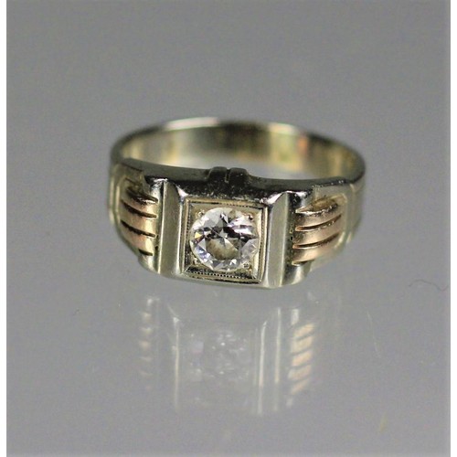 79 - An American 18k white gold and diamond ring, box set with an old cut brilliant cut stone weighing ap... 