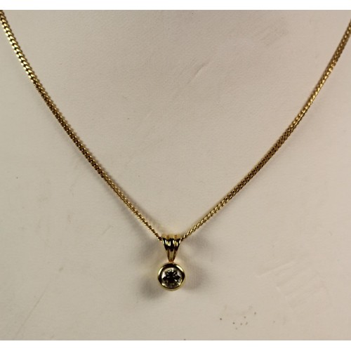 97 - An 18ct gold diamond set pendant, collet set with a brilliant cut stone, weighing approximately 0.50... 