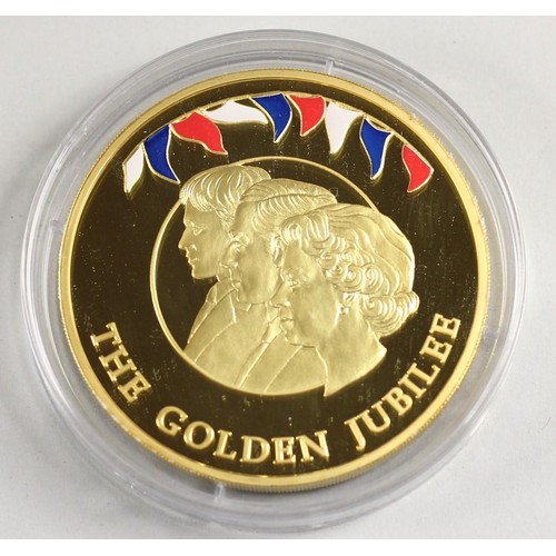 99 - A 5oz Golden Jubilee 2002 22ct gold plated silver limited edition proof £10 coin, by Westminster, ca... 