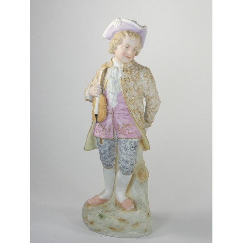 132 - A 19th century Continental pair of cold painted bisque figures, depicting a boy and girl, 36cm, toge... 