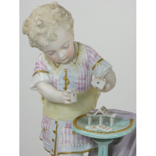 132 - A 19th century Continental pair of cold painted bisque figures, depicting a boy and girl, 36cm, toge... 