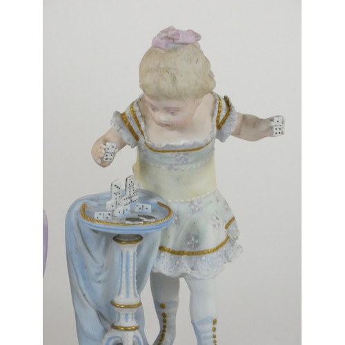 132 - A 19th century Continental pair of cold painted bisque figures, depicting a boy and girl, 36cm, toge... 