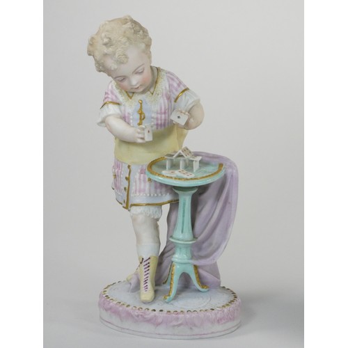 132 - A 19th century Continental pair of cold painted bisque figures, depicting a boy and girl, 36cm, toge... 