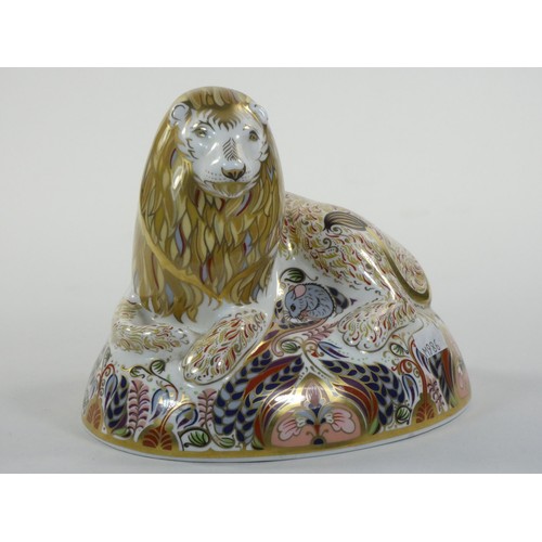 140 - A Royal Crown Derby large lion figure, gold seal, dated 1996, 15 cm high.