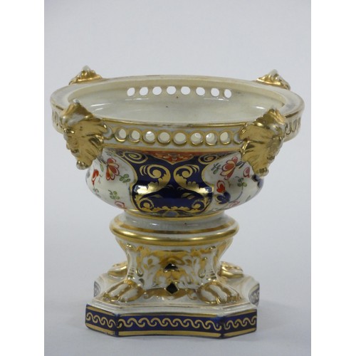 147 - A 19th century Crown Derby pedestal dish, with pierced mask border, number 68, lacking cover, with d... 