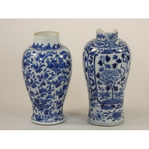 152 - A Qing dynasty Chinese blue and white baluster vase, with six character mark to base, 18 cm together...