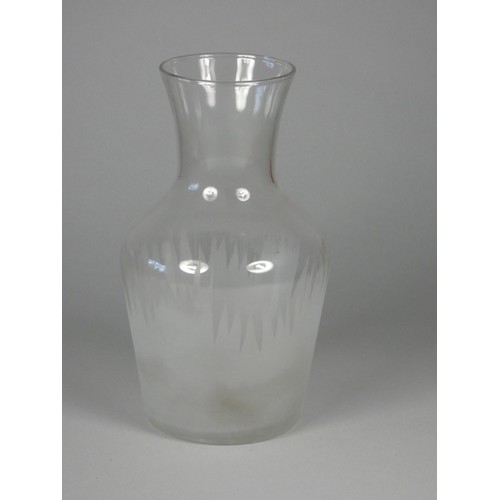 205 - Unknown, a collection of three glass vases with frosted deign of a woman, man and grass, height 20 c... 