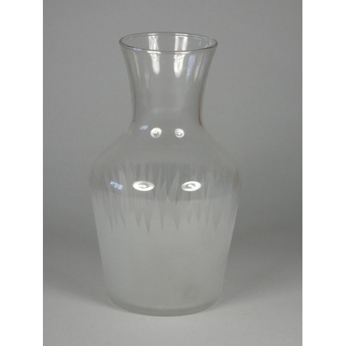 205 - Unknown, a collection of three glass vases with frosted deign of a woman, man and grass, height 20 c... 