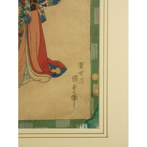 274 - Kunisada (1823-1880) Tale of Genji, Japanese woodblock print, 36 x 24 cm and another similar (2).