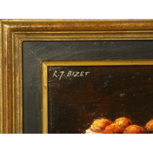 304 - R.J. Bizet (French 20th century), Nature Morte, oil on canvas, signed and dated 1967 verso, 15 x 22 ... 