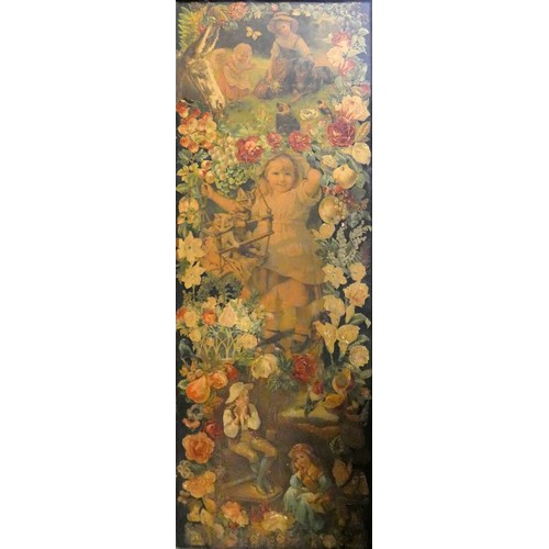 331 - An Edwardian mahogany framed decoupage three fold screen, each panel decorated with various scenes, ... 