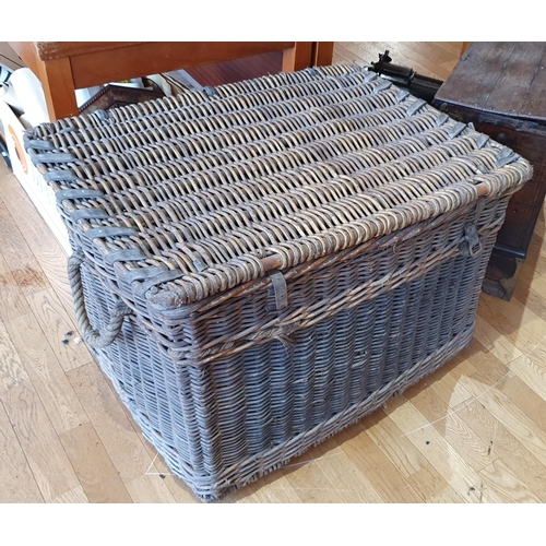 348 - Jon Gresham wicker skip basket, 94 x 65 x 60 cm, together with a stage outfit.
Used to transport his... 