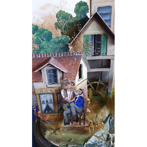 367 - A Victorian musical automaton diorama, modelled as a rotating watermill, with a barber shaving a man... 