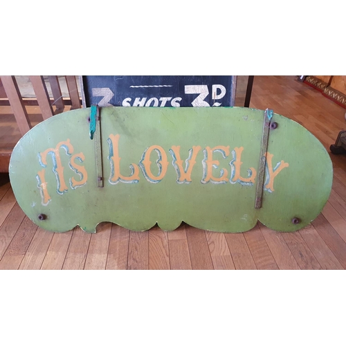 377 - A painted wood double sided Its Terrific and Its Lovely hanging sign, 122 x 48 cm.