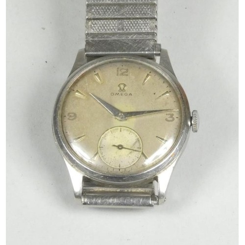 119 - Omega; a stainless steel gentleman's manual wind wristwatch, 15 jewel, cal 265, the silvered dial wi... 