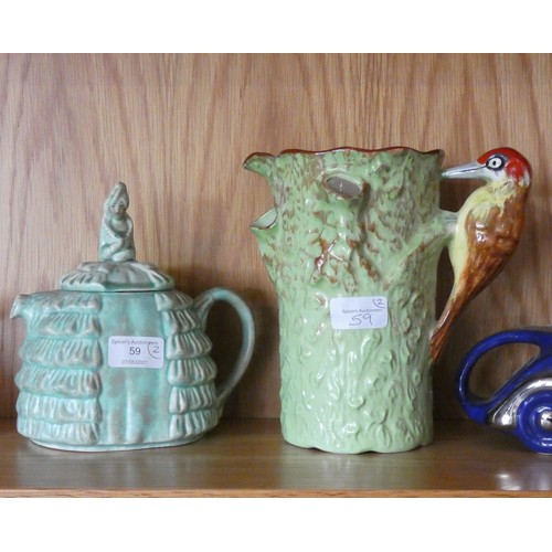 59 - A mid 20th century 'Ye Dainlee Ladyee' teapot, No. 824571 together with, Royal Falcon Ware water jug... 