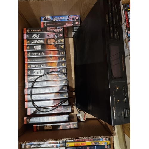 72 - A James Bond 'Golden Eye' theater poster together, with James Bond videos, a collection of DVDs, a P... 