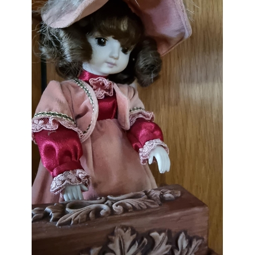 115 - A mid-20th century antique style musical automaton in the form of a young girl playing the piano, cl... 