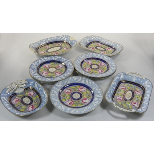 62 - A New Hall powder blue part dessert service, pattern 1707, c.1820, comprising four various dishes an... 