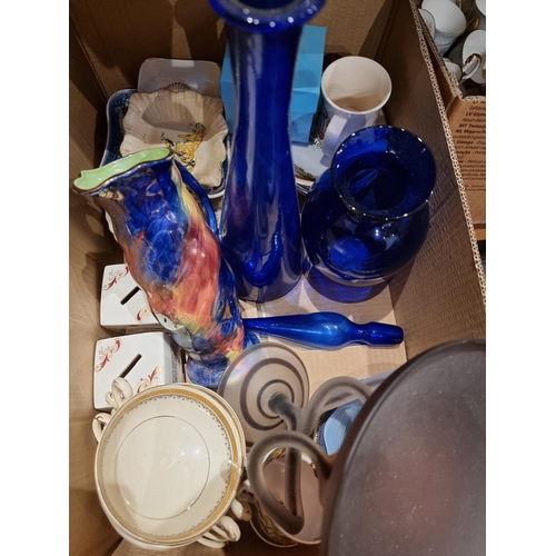 81 - An early enamel white bread bin together with, a quantity of dinner/teaware makers to include- Parag... 