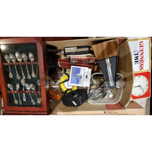 106 - A Guinness Time advertising clock/light together, with a five drawer telescope, souvenir tea spoons,... 