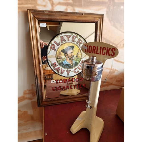 117 - A mid-20th century cast metal and chrome Horlicks drink mixer together with, together with a Players... 