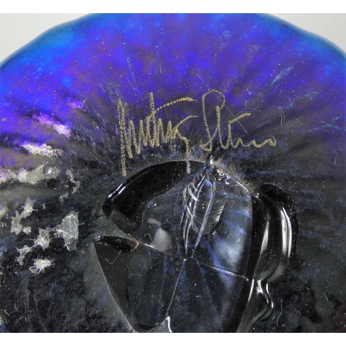 129 - An Antony Sterne, an iridescent purple vase of baluster form, studded neck, scalloped and flared rim... 