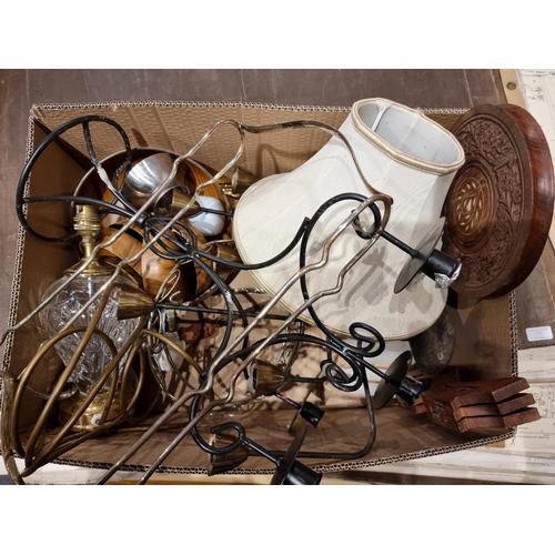 77 - A pair of plated plant stands together with a floral umbrella stand, candlestick holders and glass t... 